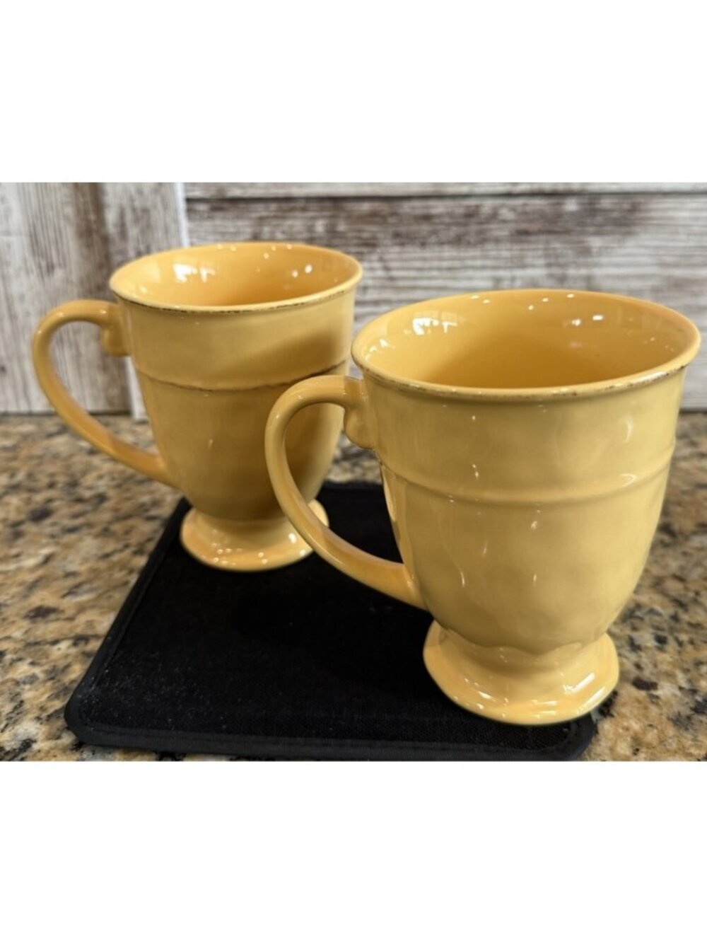 Pier 1 Set Of 2 Yellow Large Coffee Mugs Vintage Beautiful Martillo Mango